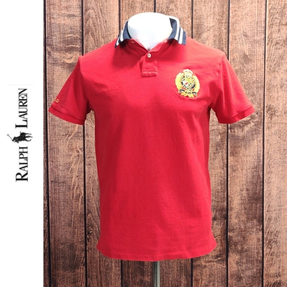 Large Gold Royal Crest Commemorative 1967 Mens Red Polo Custom Slim Fit
